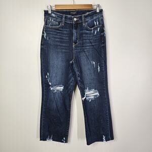 Judy Blue Jeans Womens Sz 9 - 29 Crop Wide Leg High Rise Dark Wash Distressed